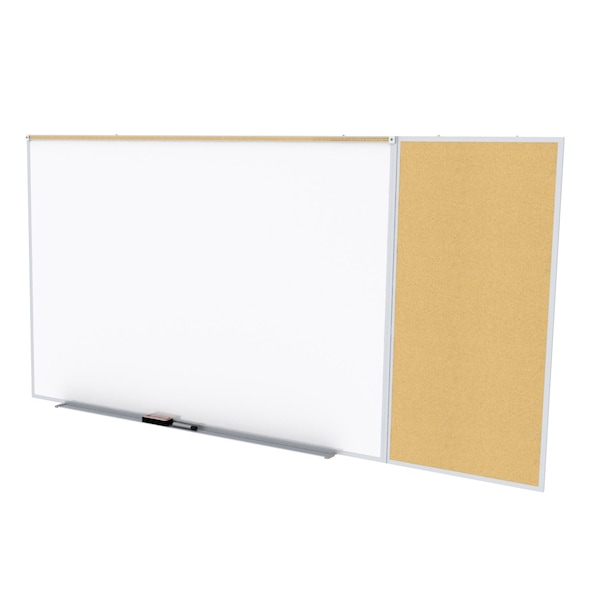 Combo Whiteboard/Bulletin, Mag Por/Cork, Styl C, 4 ft H x 10 ft W, Natural